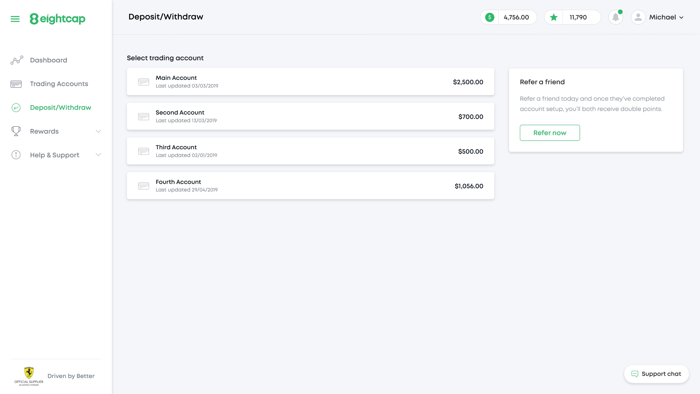 deposit and withdrawal on desktop
