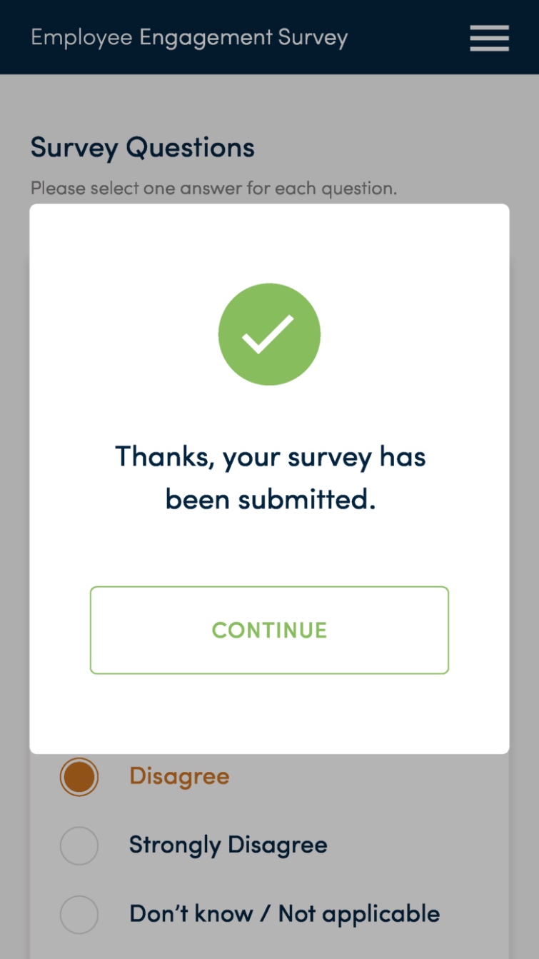 mobile survey submitted modal