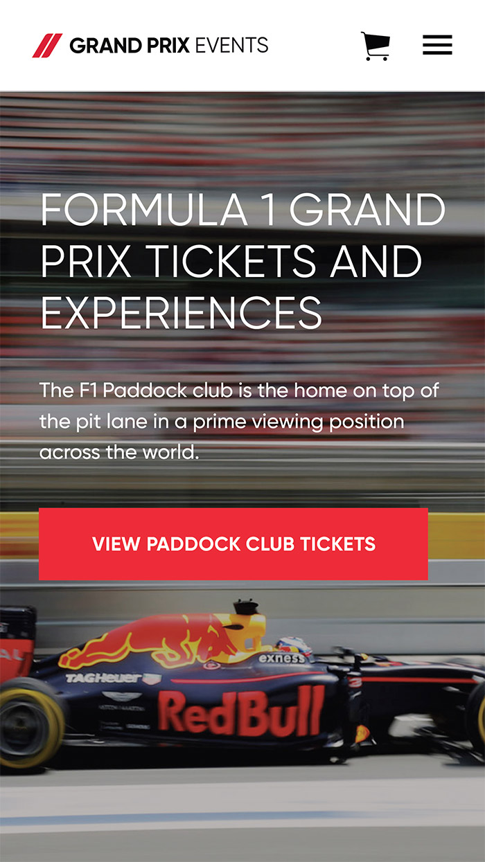 Grand Prix Events homepage on mobile