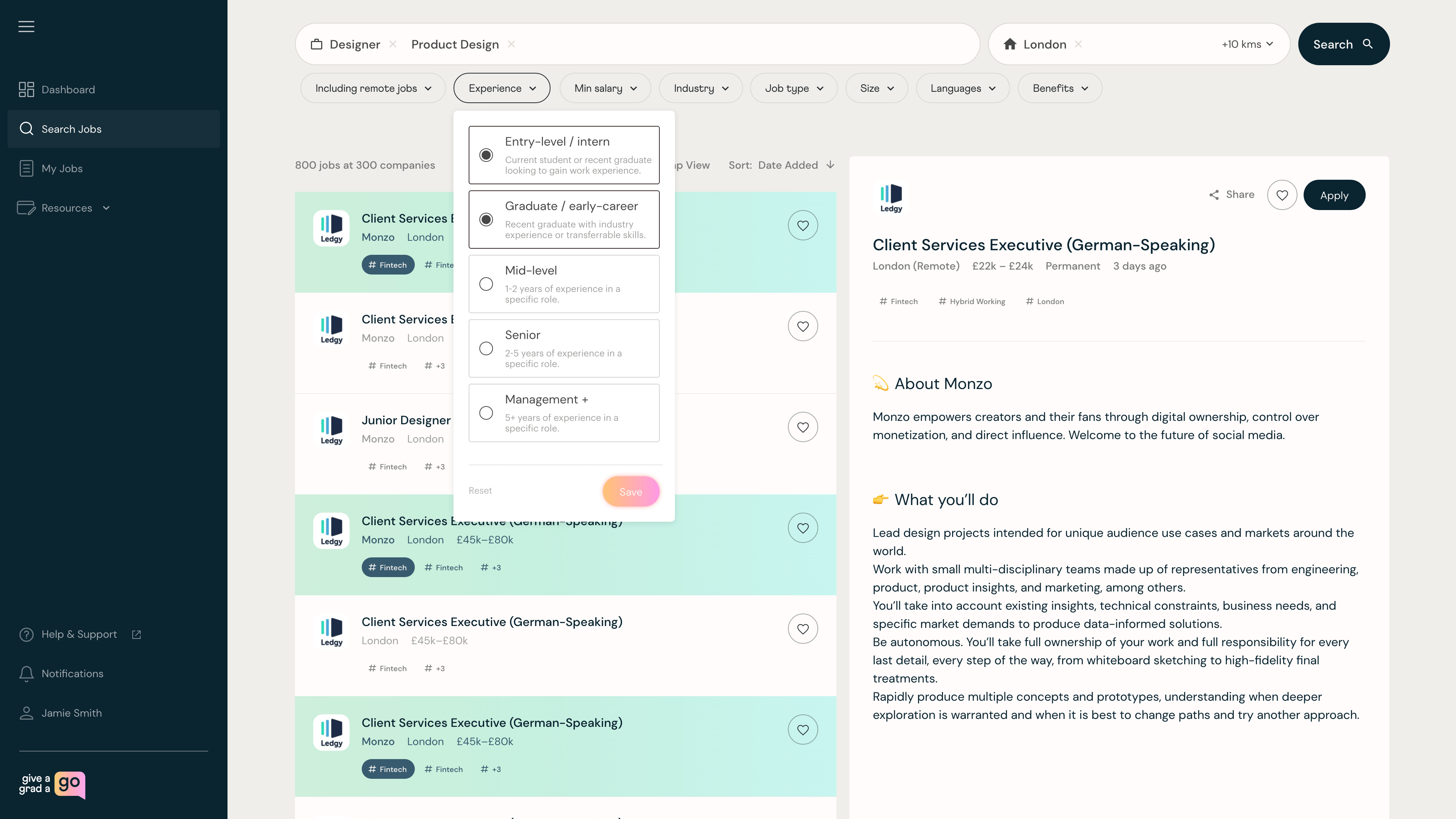 Manage candidates screen